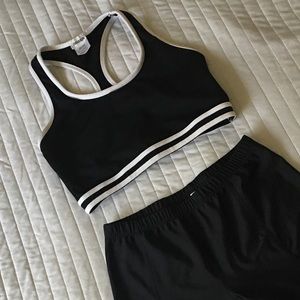NEW black longline sports bra with white stripe